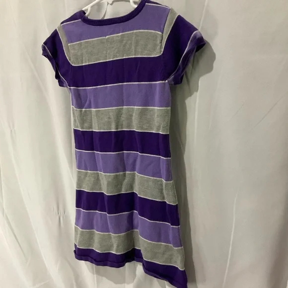Children’s Place Girls Striped Everyday Short Sleeve Dress Size 5/6 Purple/Grey - Picture 3 of 16